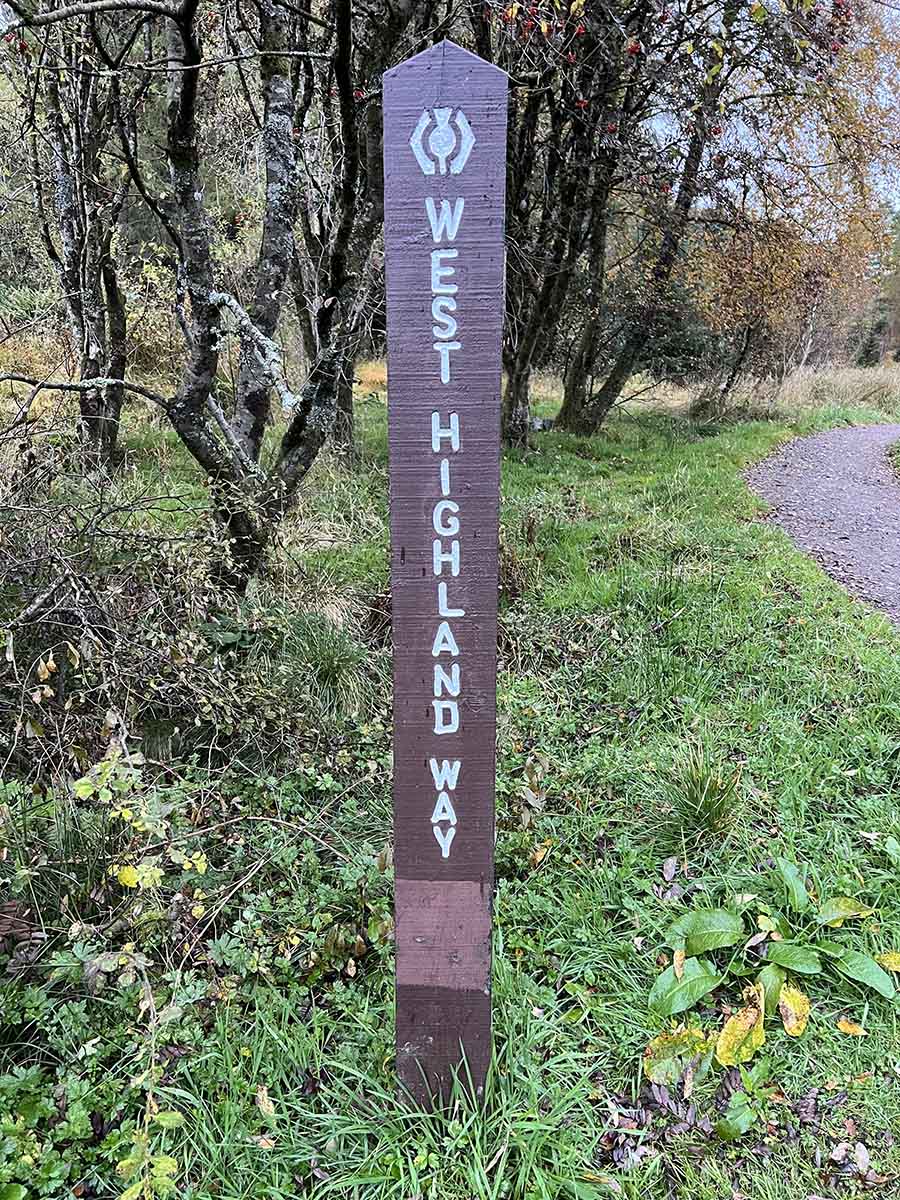 A signpost for the West Highland Way at Bridge of Orchy
